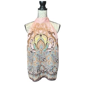 NY& Co 7th Avenue Elegant Paisley Halter Neck Top - Pink and Blue Size Medium